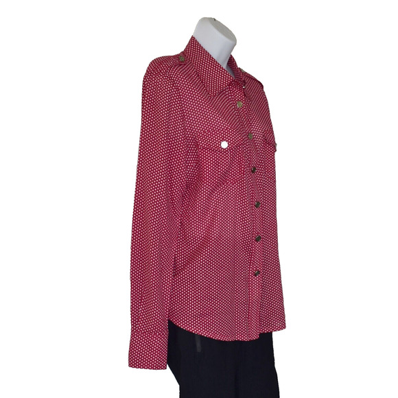 B0 Auth TORY BURCH Red Cotton Polka Dot Pattern Logo Buttons Blouse Top Size 8 - Picture 3 of 5
